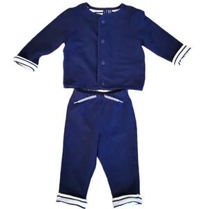 EC JANIE AND JACK BABY 2 PIECE SET NAVY BLUE LS SHIRT & ELASTIC PANTS SZ.6-12 mo